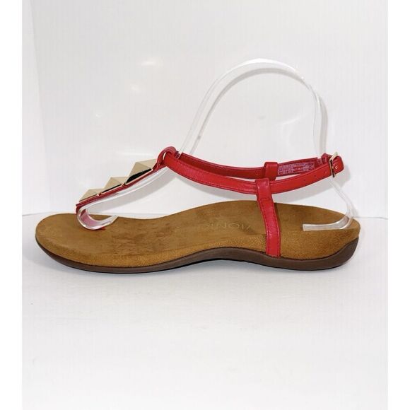 Vionic‎ Sandals 8 Nala Thong Red Leather T Strap Gold Slingback Comfort Flats - Picture 11 of 15